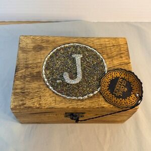 Home Essentials Global Market Wooden Keepsake Box Rhinestone Initial J Beaded